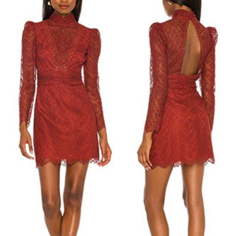 SAYLOR Red Lace Long-Sleeve Mini Dress